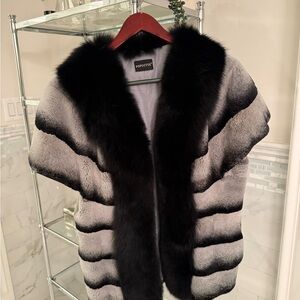 Mink vest with fox fur trim